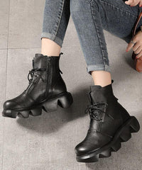 Unique Black Genuine Leather Ankle Boots XZ210617-220630