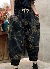 Unique Black retro Cinched Print denim Pants Trousers Spring NZ-LPTS220105