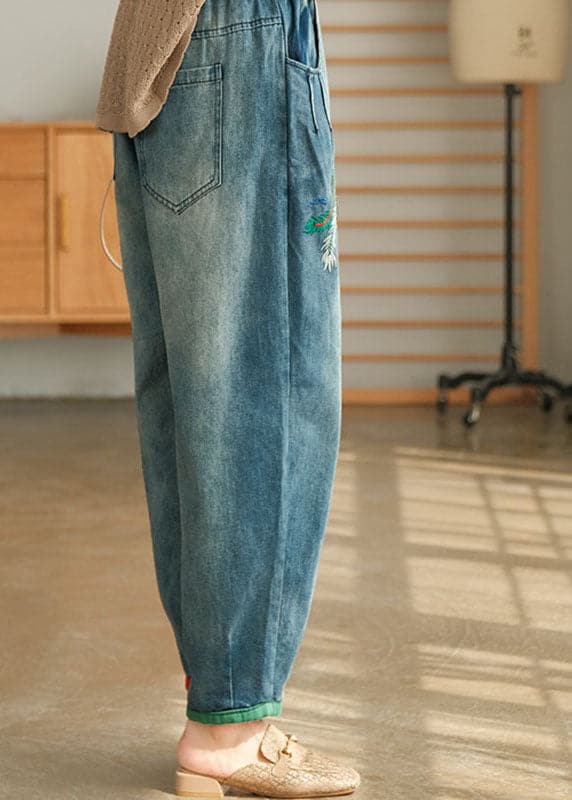 Unique Blue Casual Pockets Embroideried Harem Fall Denim Pants GK-LPTS210910