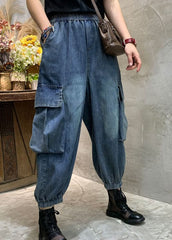 Unique Blue Pockets denim lantern Pants Spring BSNZK-LPTS211124