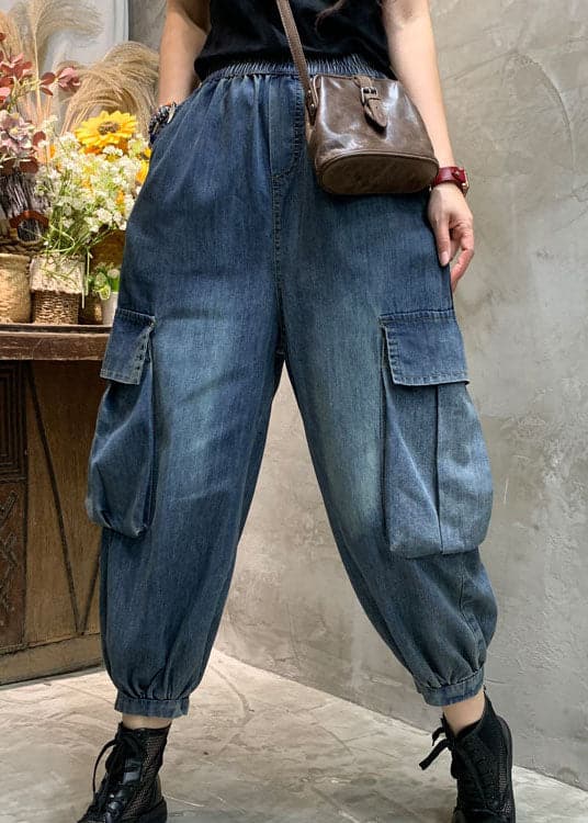 Unique Blue Pockets denim lantern Pants Spring BSNZK-LPTS211124