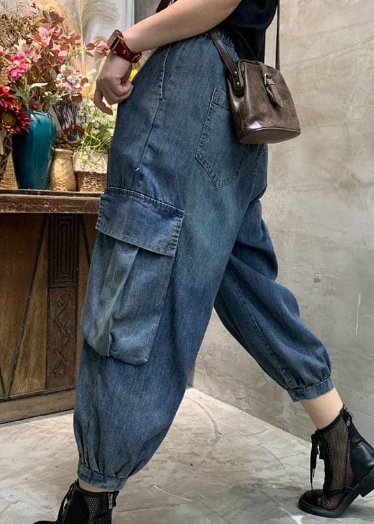 Unique Blue Pockets denim lantern Pants Spring BSNZK-LPTS211124