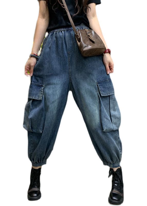 Unique Blue Pockets denim lantern Pants Spring BSNZK-LPTS211124