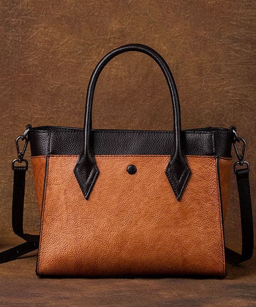 Unique Brown Solid Paintings Calf Leather Satchel Handbag BGS220210-220630