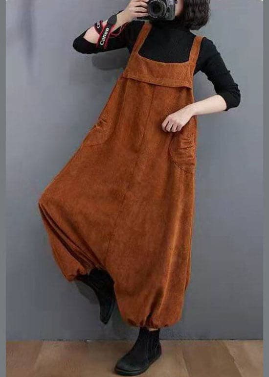 Unique Coffee Pockets lantern Corduroy Jumpsuit Spring JPTS220106