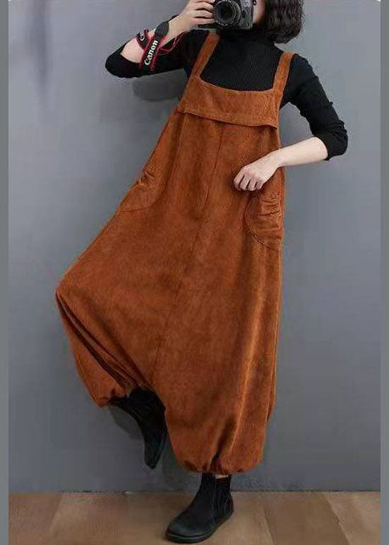 Unique Coffee Pockets lantern Corduroy Jumpsuit Spring dylinoshop