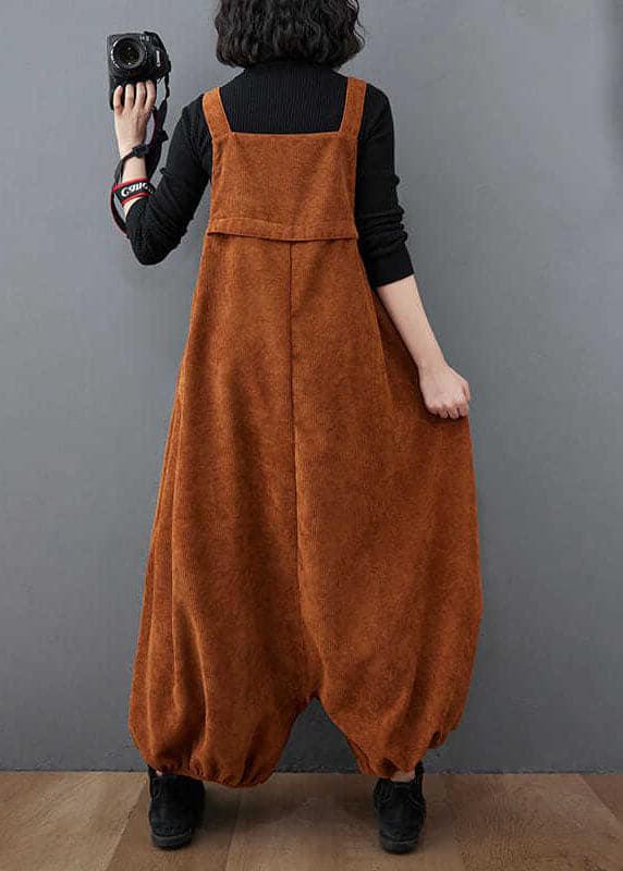 Unique Coffee Pockets lantern Corduroy Jumpsuit Spring JPTS220106