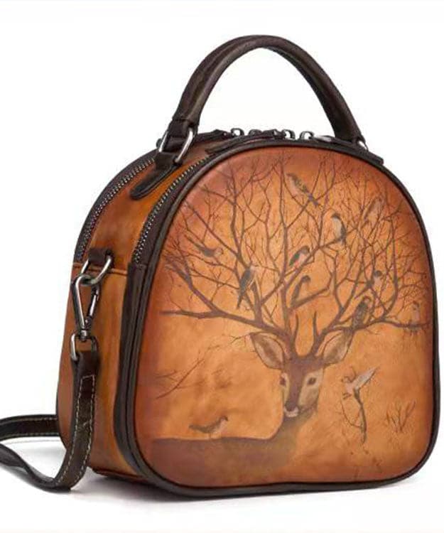 Unique Coffee animal Paitings Calf Leather Tote Handbag BGS211230