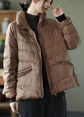 Unique Khaki Stand Collar Pockets fashion Winter Down Coats GK-DJK211012