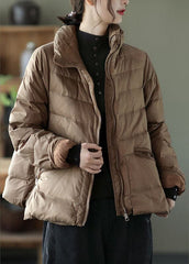 Unique Khaki Stand Collar Pockets fashion Winter Down Coats GK-DJK211012