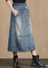 Unique Light Blue Elastic Waist Pockets Cotton Denim Skirt Summer nz-SKTS220519