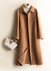 Unique Peter pan Collar pockets fine trench coat brown daily women Woolen Coats TCT200915