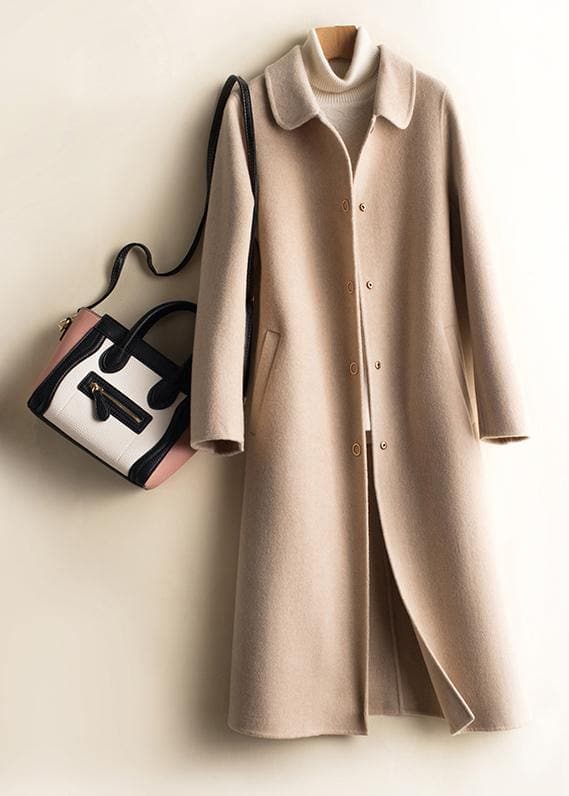 Unique Peter pan Collar pockets fine trench coat brown daily women Woolen Coats TCT200915