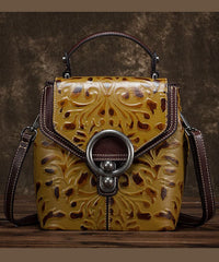 Unique Yellow Embossing Paitings Calf Leather Backpack Bag BGS220210