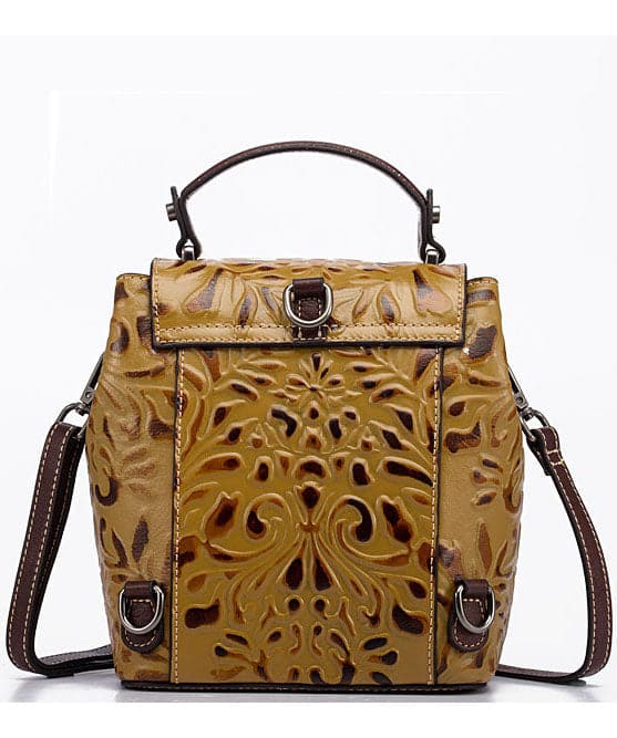 Unique Yellow Embossing Paitings Calf Leather Backpack Bag BGS220210