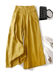 Unique Yellow Pockets Elastic Waist Linen Pants Summer GK-CPTS220328