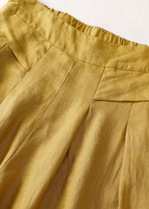 Unique Yellow Pockets Elastic Waist Linen Pants Summer GK-CPTS220328