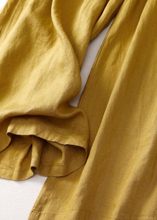 Unique Yellow Pockets Elastic Waist Linen Pants Summer GK-CPTS220328