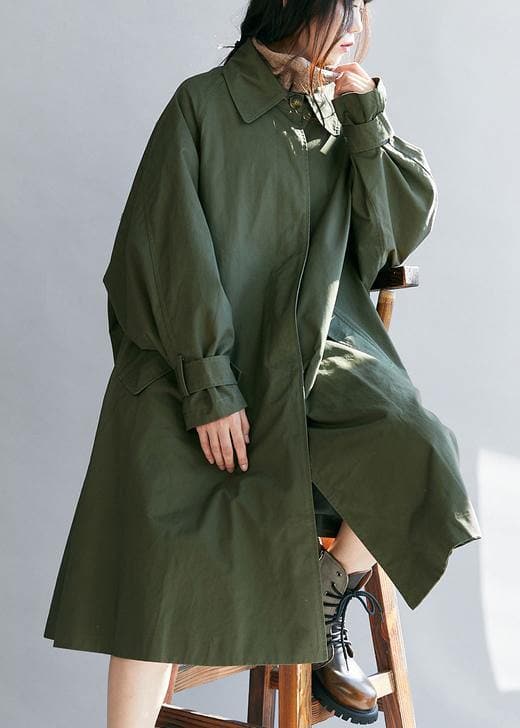 Unique army green Plus Size Long coats Tutorials lapel pockets fall women coats TCT201026