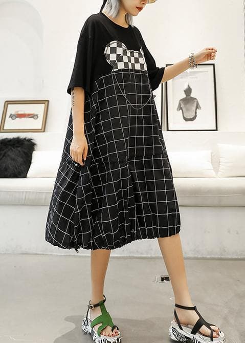 Unique black Plaid Cotton Wardrobes patchwork o neck Art summer Dresses AT-SDM190614