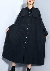 Unique black Plus Size trench coat Outfits patchwork pleated coat AT-CTS191211