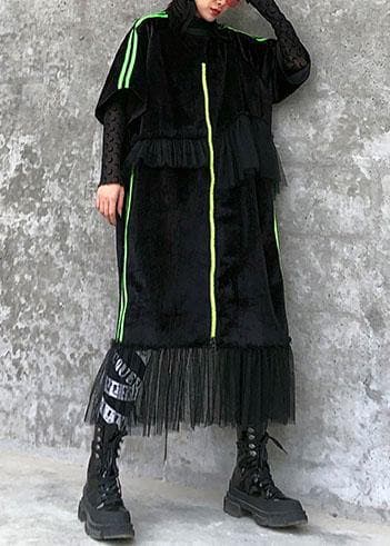 Unique black clothes Women o neck patchwork tulle Maxi Dress AT-FDL191231