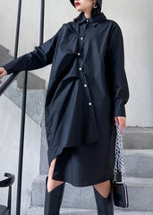 Unique black cotton Tunics asymmetric cotton robes spring Dress AT-FDM200120