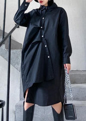 Unique black cotton Tunics asymmetric cotton robes spring Dress AT-FDM200120