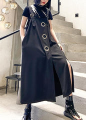 Unique black cotton dresses asymmetric loose summer Dress AT-SDL200508