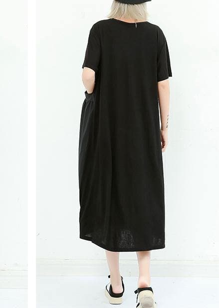 Unique black cotton dresses o neck patchwork cotton summer Dress AT-SDL190614