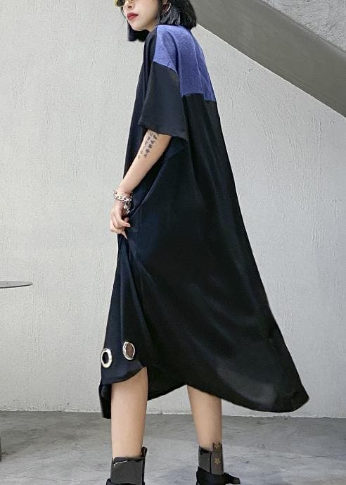 Unique black cotton tunics for women lapel patchwork Maxi Dress AT-SDL200508