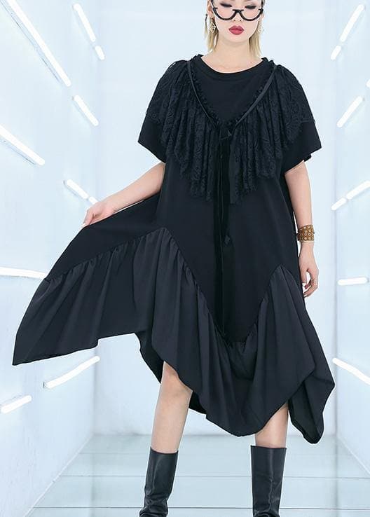 Unique black patchwork Cotton Tunics half sleeve cotton summer Dresses AT-SDM190411