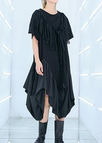 Unique black patchwork Cotton Tunics half sleeve cotton summer Dresses AT-SDM190411