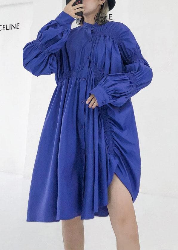 Unique blue Cotton clothes Cinched short fall shirt Dress AT-FDM190903