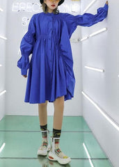 Unique blue Cotton clothes Cinched short fall shirt Dress AT-FDM190903