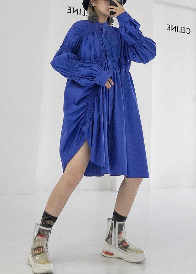 Unique blue Cotton clothes Cinched short fall shirt Dress AT-FDM190903