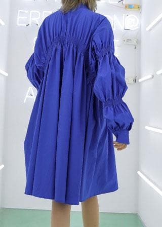 Unique blue Cotton clothes Cinched short fall shirt Dress AT-FDM190903