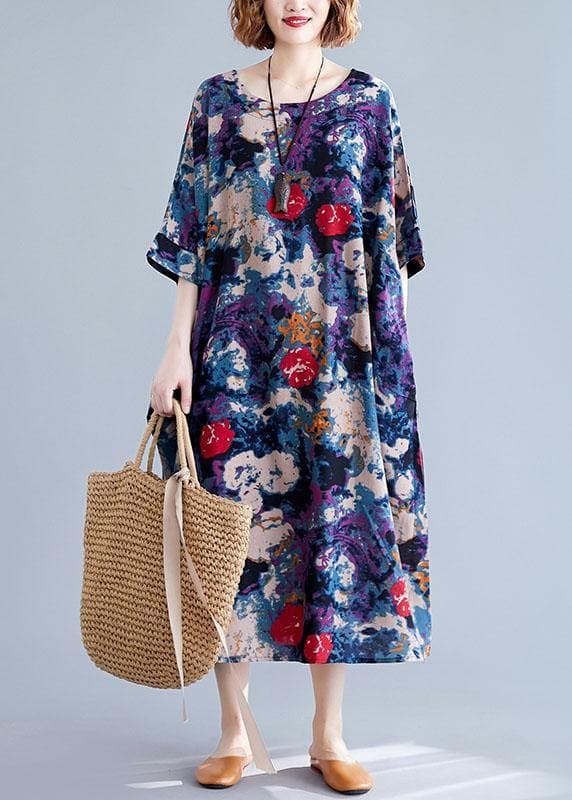 Unique floral cotton dresses o neck baggy Maxi Dresses SDL200425