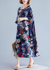 Unique floral cotton dresses o neck baggy Maxi Dresses SDL200425