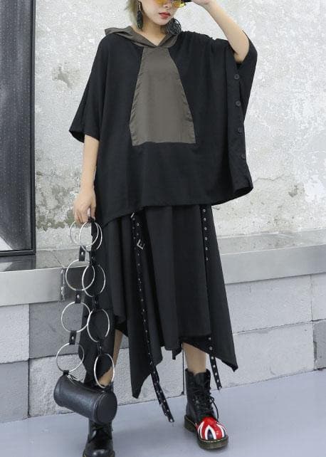 Unique gray green patchwork cotton Blouse hooded Dresses fall blouses AT-HTP190903