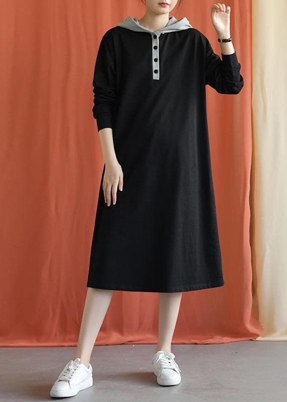 Unique hooded cotton Wardrobes Shape black Plus Size Dress fall FDL190827