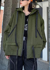 Unique hooded pockets Fashion fall coat army green baggy coat AT-CTS201014