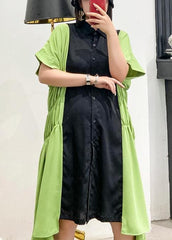 Unique lapel Cinched Robes pattern black patchwork green Dress AT-SDM200723