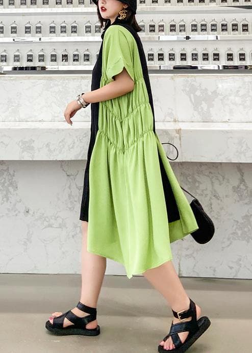 Unique lapel Cinched Robes pattern black patchwork green Dress AT-SDM200723