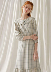 Unique light nude plaid blended clothes ruffles hem cotton robes fall Dresses FDL190830