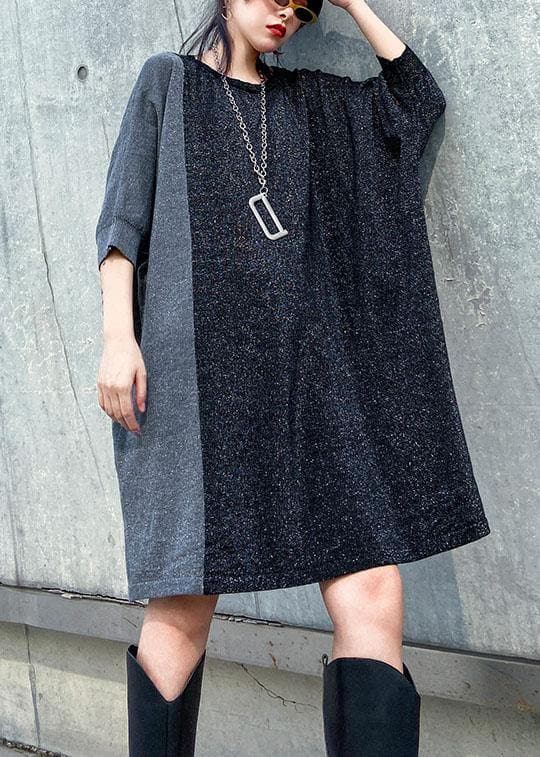 Unique o neck Batwing Sleeve Cotton Tunic pattern black Dress AT-NSD191231