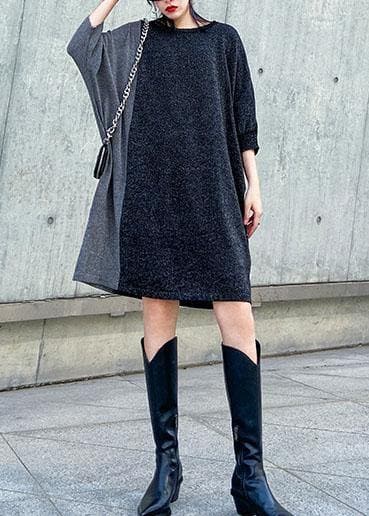 Unique o neck Batwing Sleeve Cotton Tunic pattern black Dress AT-NSD191231