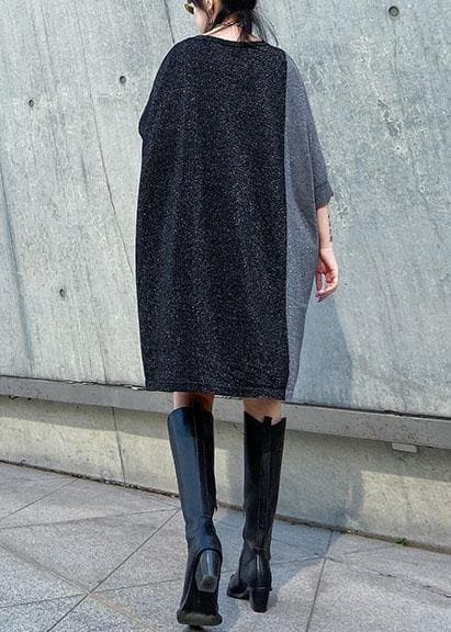 Unique o neck Batwing Sleeve Cotton Tunic pattern black Dress AT-NSD191231