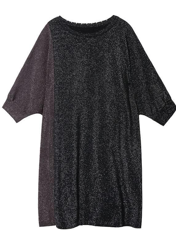 Unique o neck Batwing Sleeve Cotton Tunic pattern black Dress AT-NSD191231