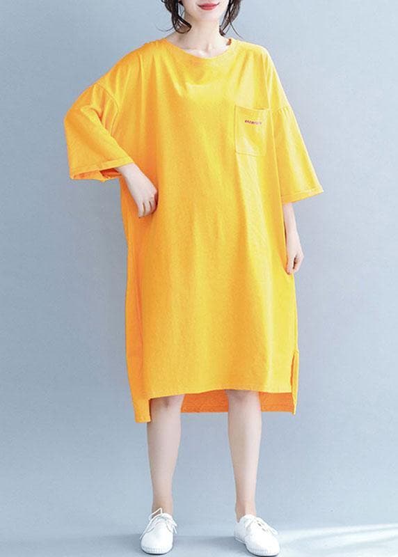 Unique o neck half sleeve Cotton Tunics design orange Dresses SDL200425